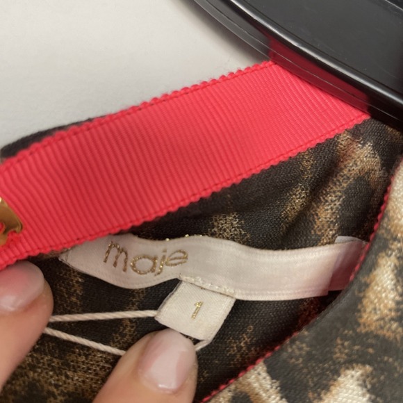 Maje Leapord Print Shift Dress Size 1 Linen Fabric Animal Print Neutral - Picture 2 of 6